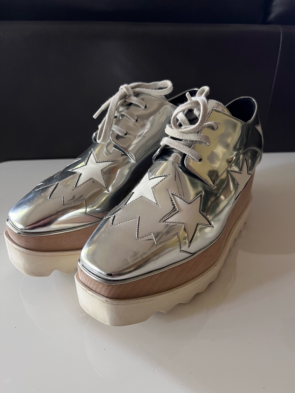 Stella McCartney Elyse Stars Mirror Lace Up Platforms - Picture 5 of 14
